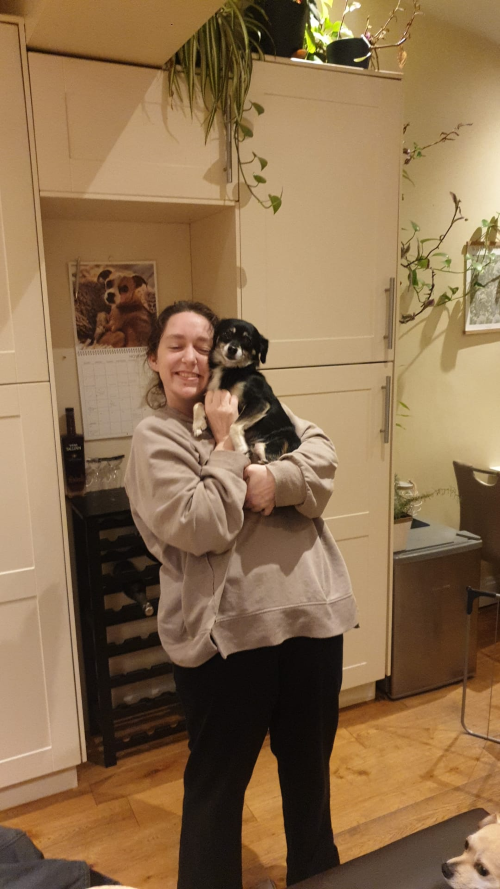 Picture of Elaine with dog